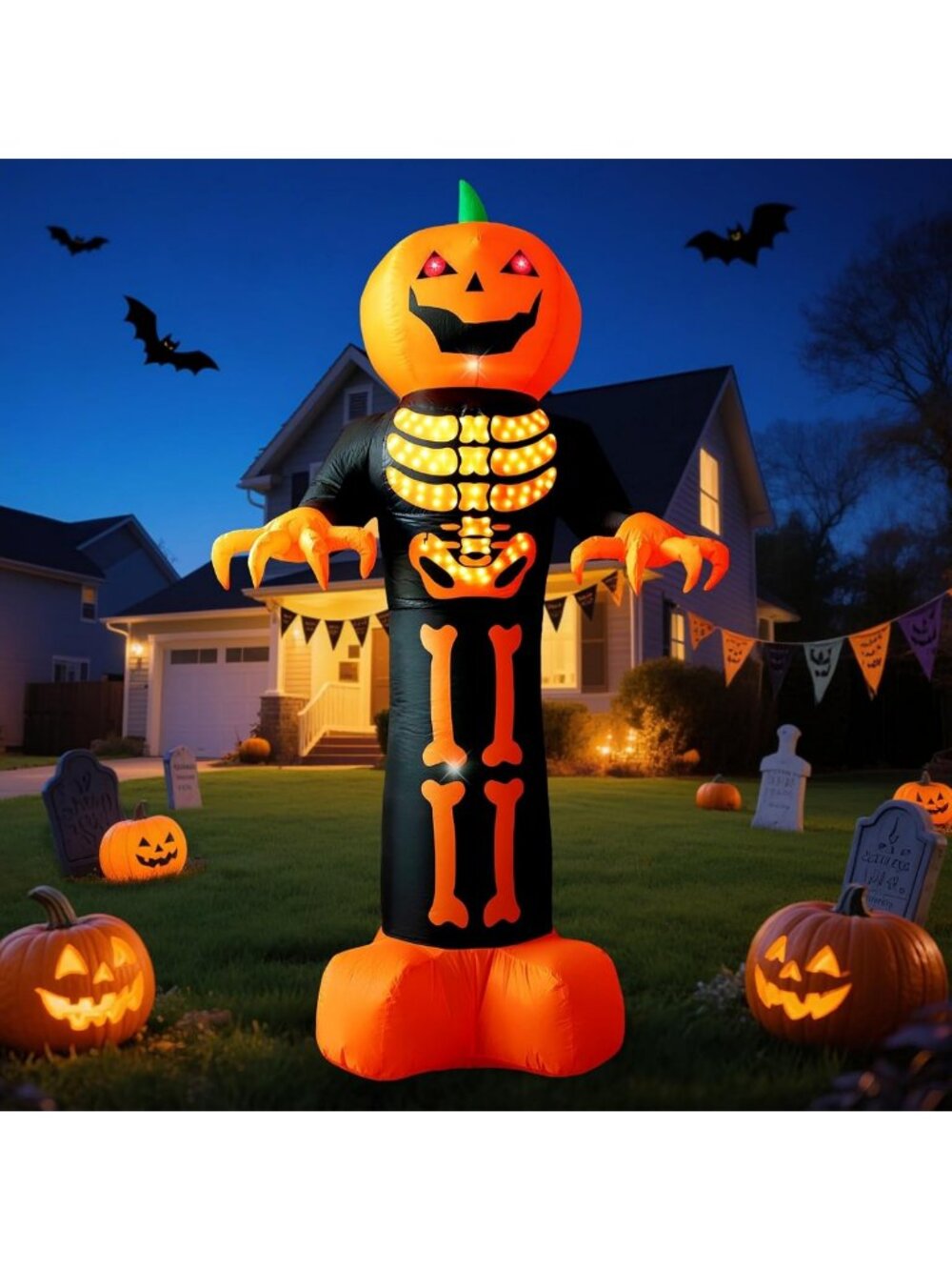 8 FT Halloween Inflatable Pumpkin Reaper Ghost with LED Light Show & Flashing